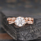 round-cut-solitaire-milgrain-style-moissanite-bridal-ring-set