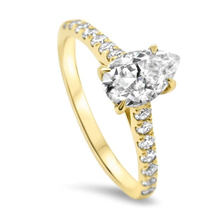 Pear Cut Moissanite Diamond Pave Engagement Ring For Her