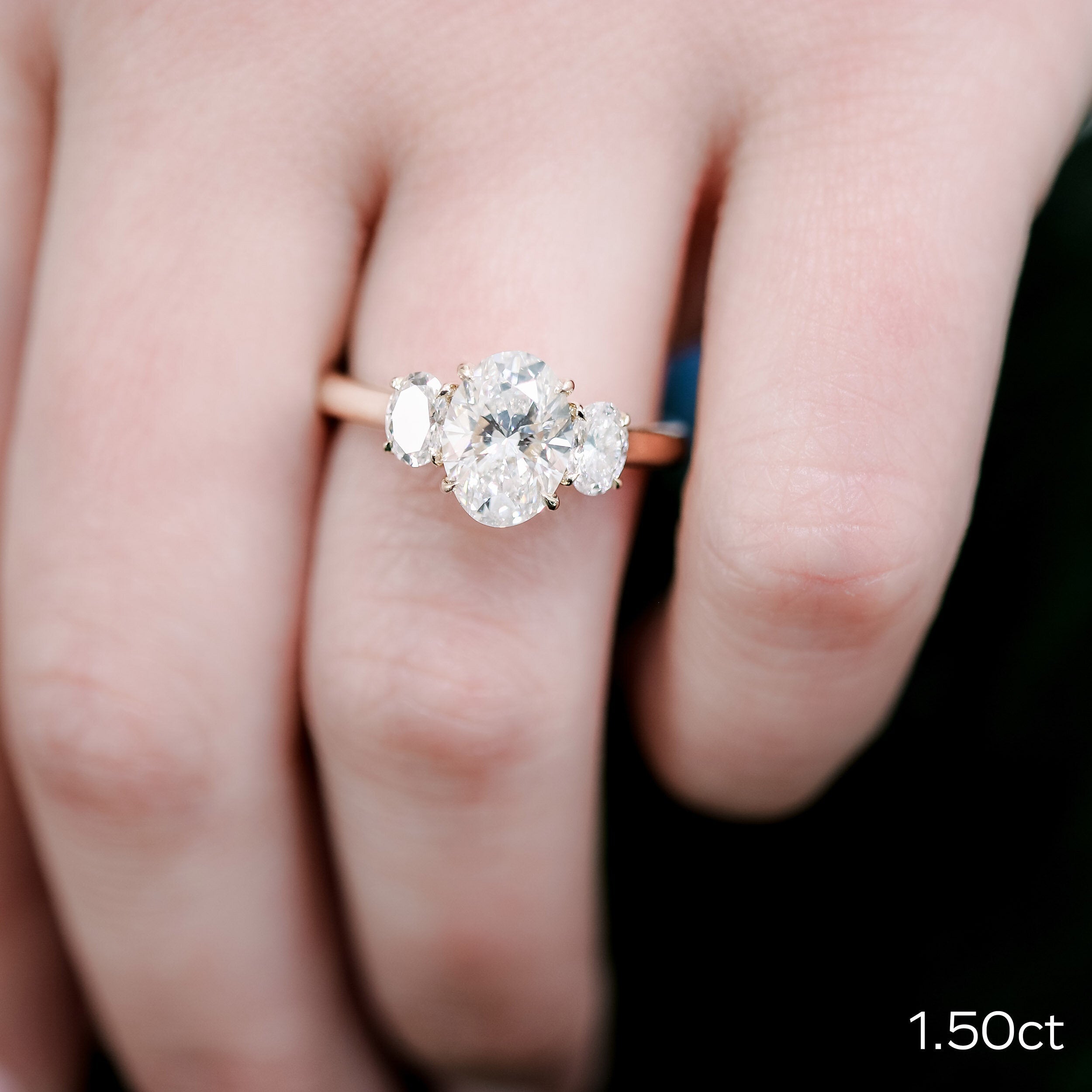 1.50CT Oval Three Stone Moissanite Diamond Solitaire Engagement Ring For Women