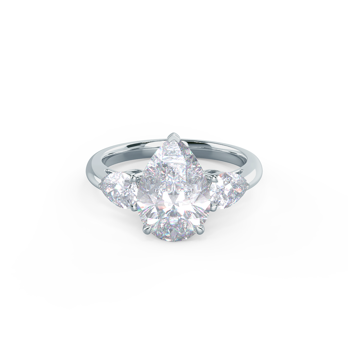 2.0CT Pear Cut Moissanite Three Stone Diamond Engagement Ring