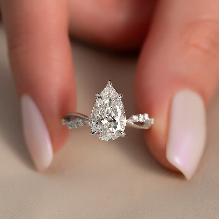 2.0CT Pear Diamond Nature Inspired Unique Lab Grown Engagement Ring