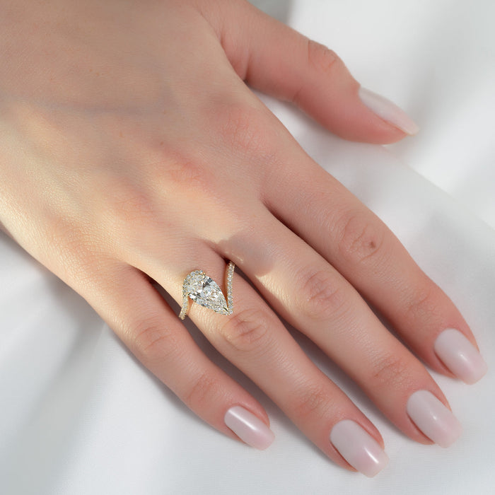 2.0CT Pear Diamond Bypass Shank Pave Setting Lab Grown Engagement Ring