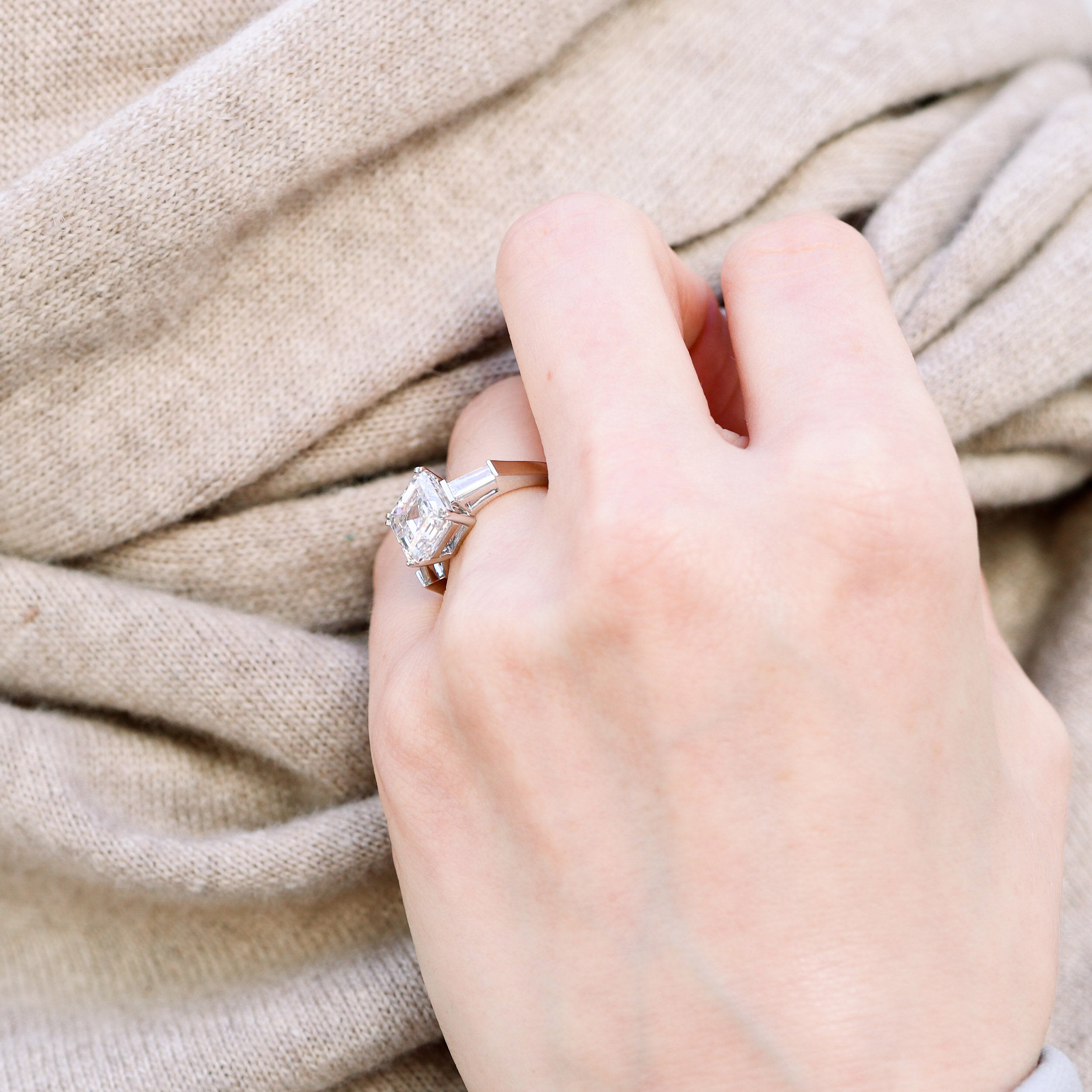 1.75CT Asscher Three Stone Moissanite Diamond Solitaire Engagement Ring