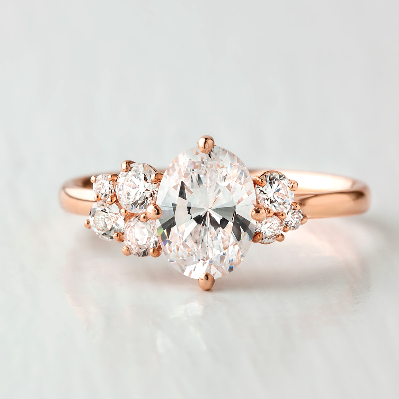 1.33CT Oval Cut Unique Cluster Moissanite Engagement Ring
