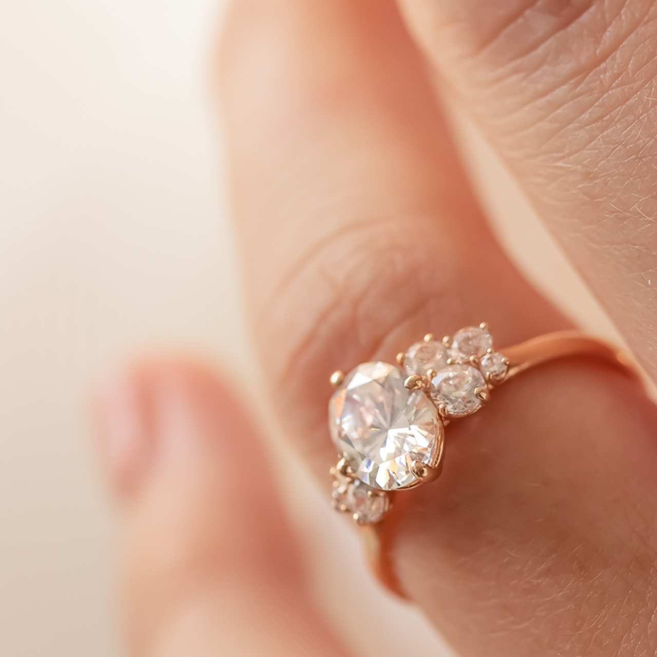 1.33CT Oval Cut Unique Cluster Moissanite Engagement Ring