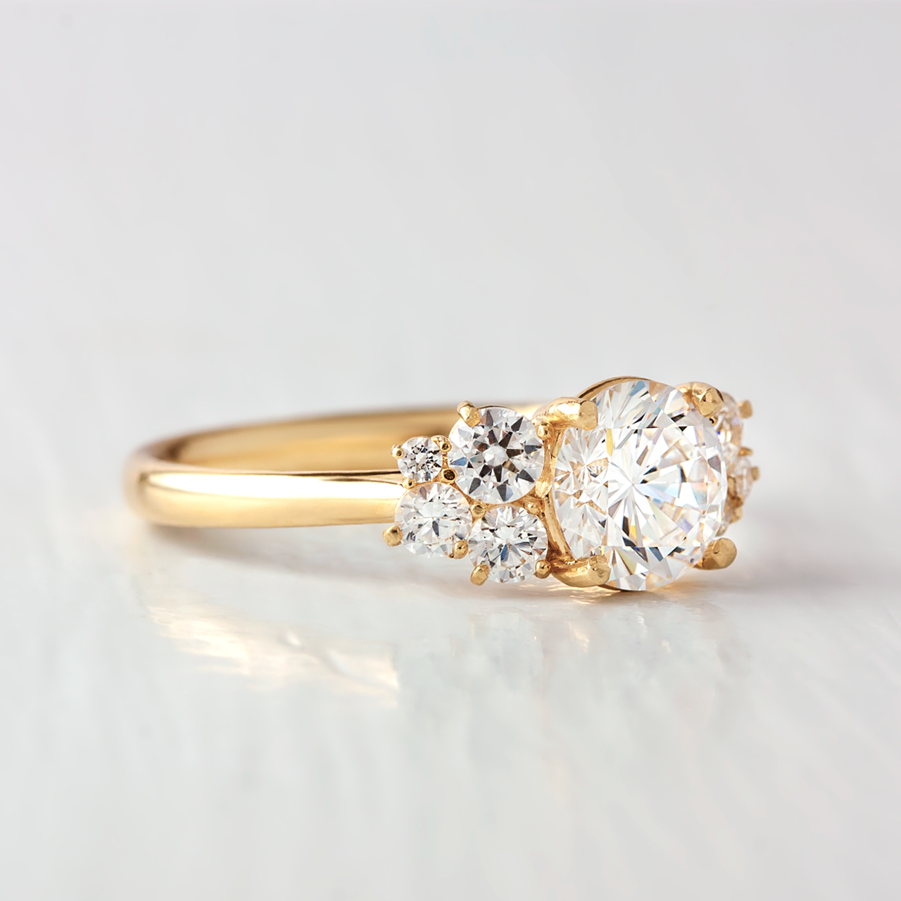 1.0CT Round Cluster Moissanite Diamond Solitaire Engagement Ring In Solid Gold