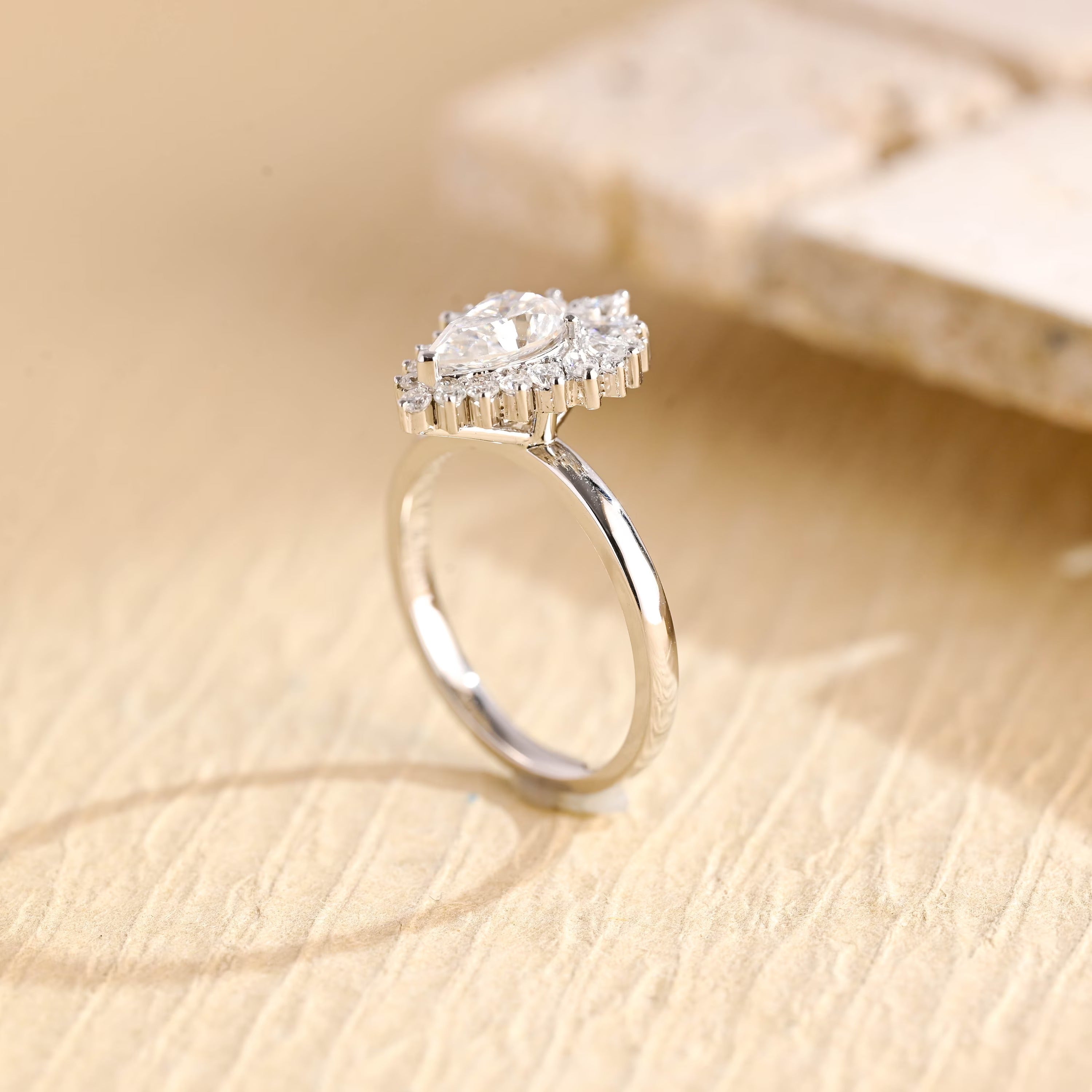 Timeless Pear Cluster Engagement Ring Moissanite 1CT
