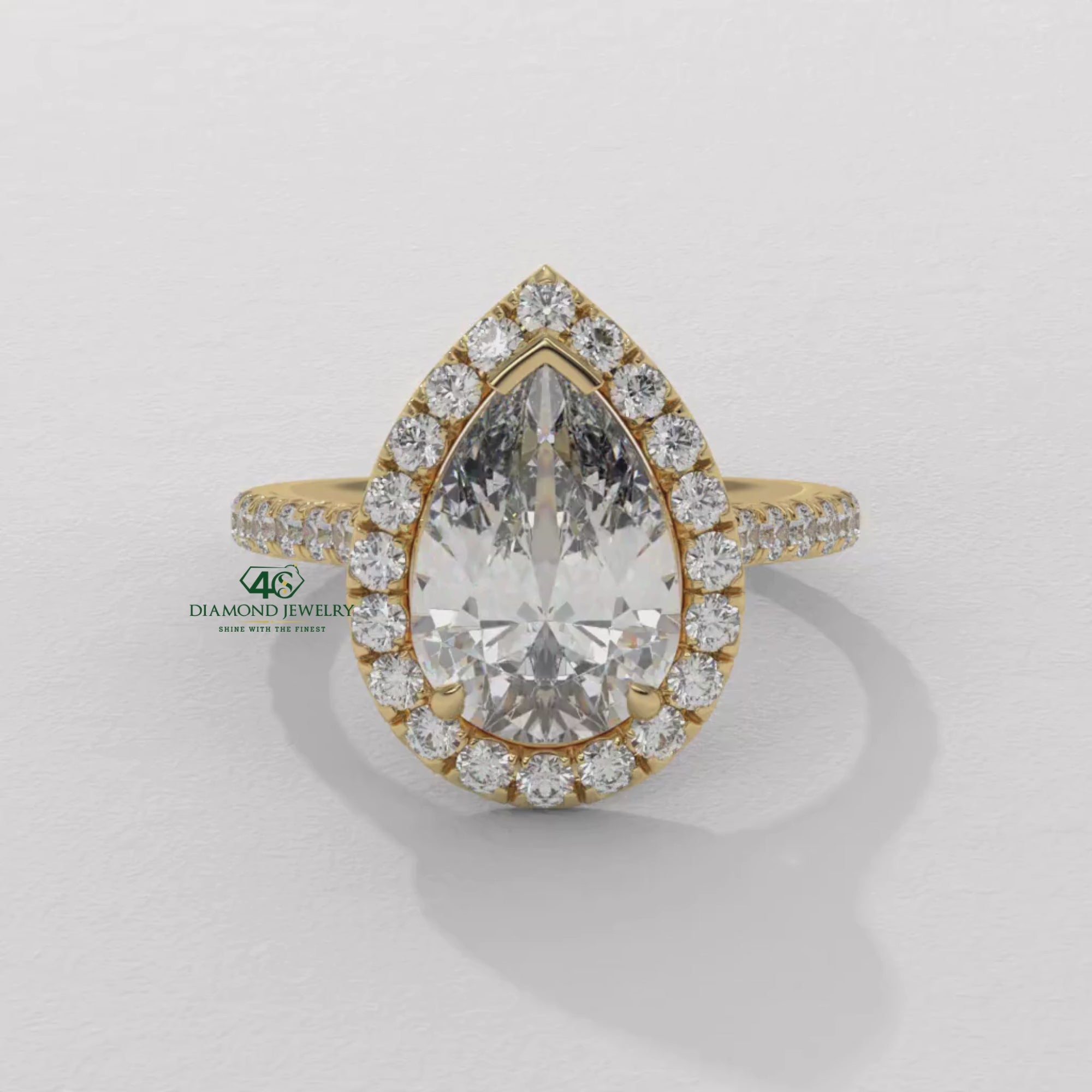 vintage pear diamond ring, pear diamond halo ring, yellow gold pear ring, dainty pear shaped diamond ring