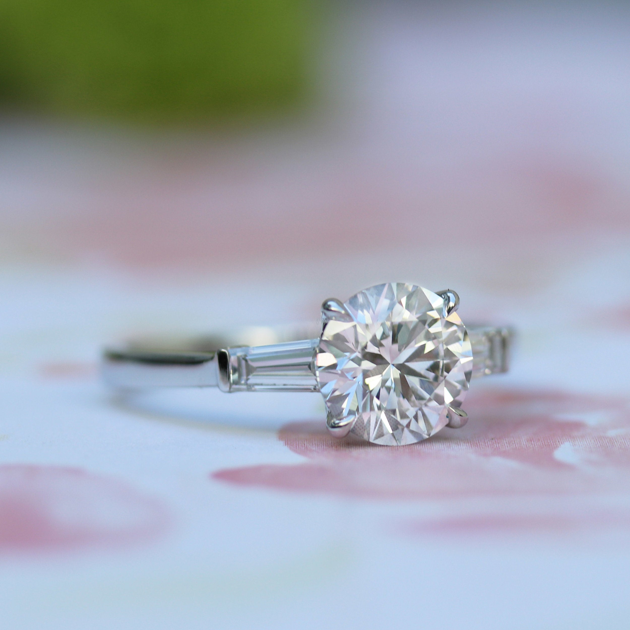 2.0CT Cathedral Set Round Moissanite Diamond Three Stone Engagement Ring
