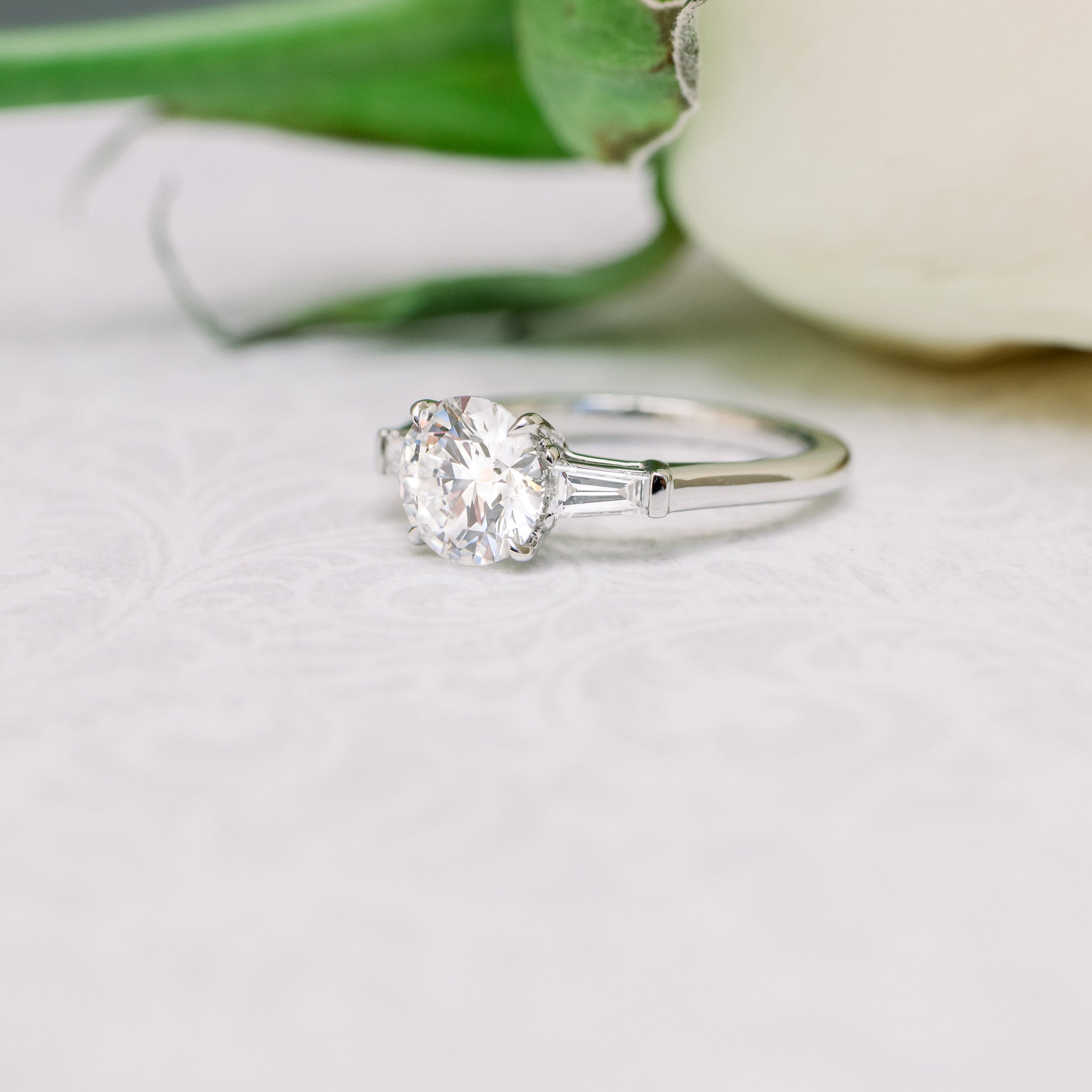 2.0CT Cathedral Set Round Moissanite Diamond Three Stone Engagement Ring