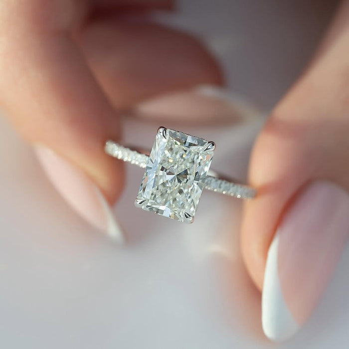 3.0CT Radiant Diamond Pave Setting Hidden Halo Lab Grown Engagement Ring