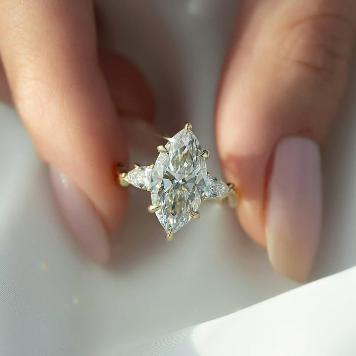 3.0CT Marquise Diamond Three Stone Twig Style Lab Grown Engagement Ring