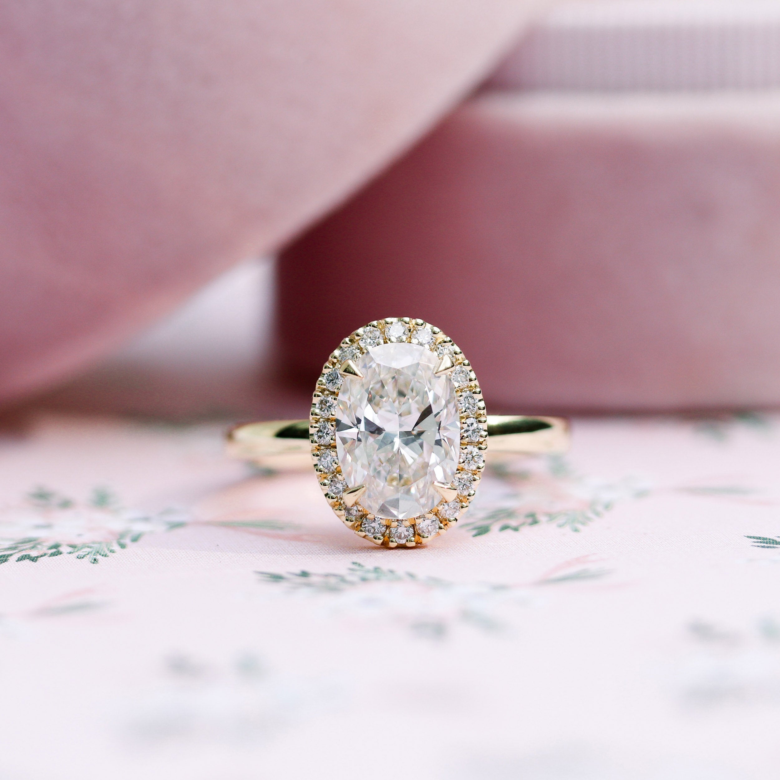 2.0CT Cathedral Set Oval Moissanite Diamond Halo Engagement Ring For Her