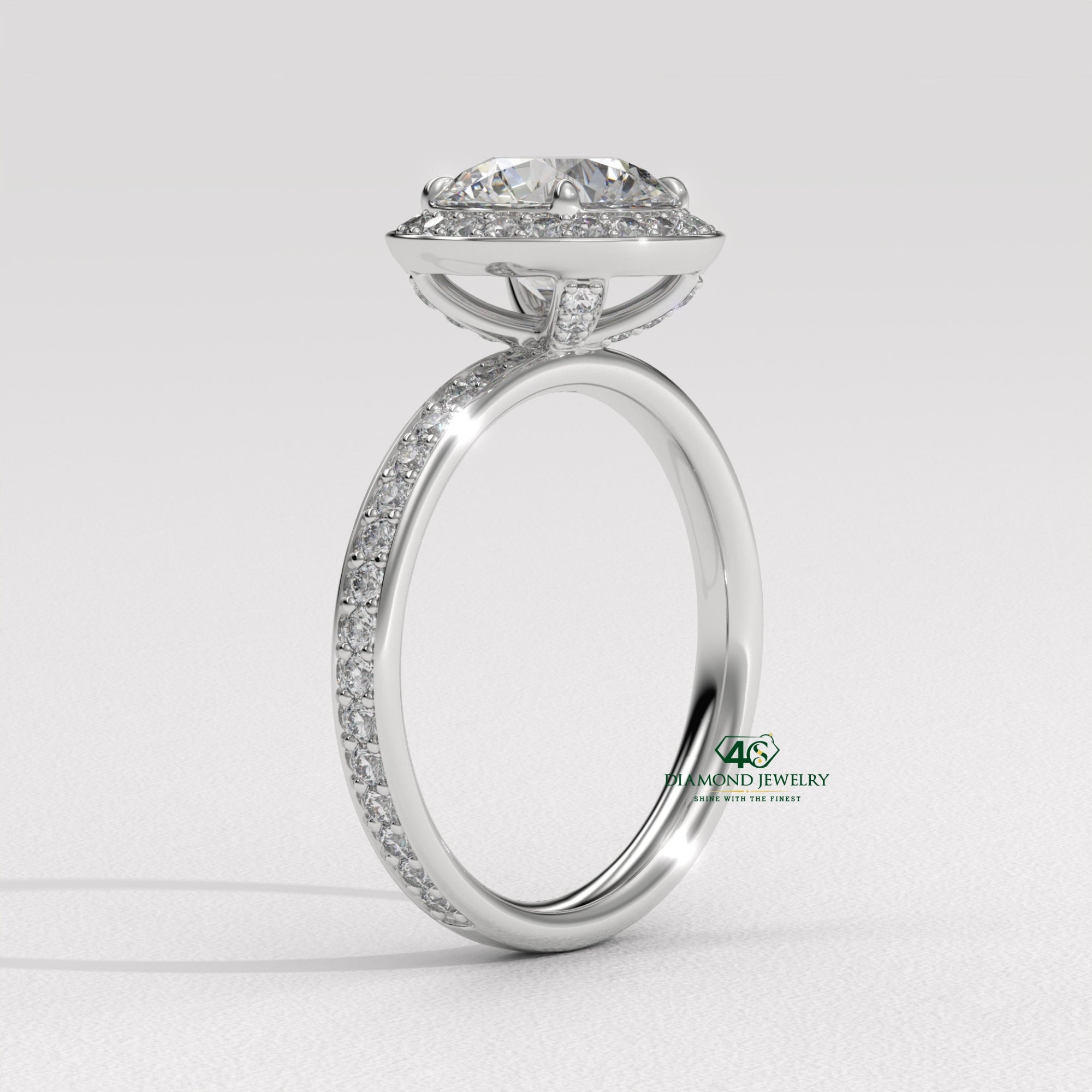 round cut halo engagement ring, round diamond ring setting, round cut pave setting ring, 18k gold engagement ring