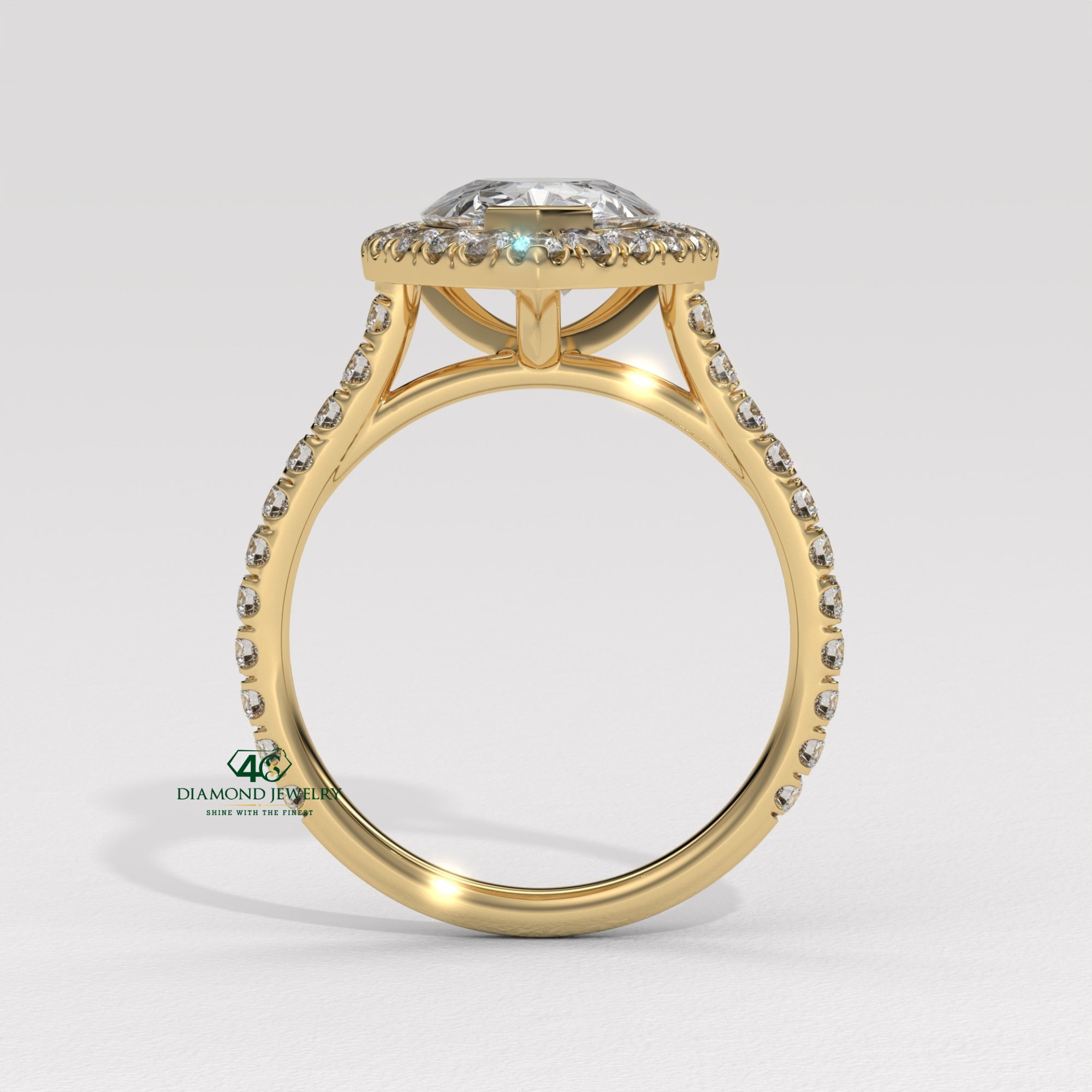 pear shaped diamond gold band, custom pear diamond ring, modern pear engagement ring