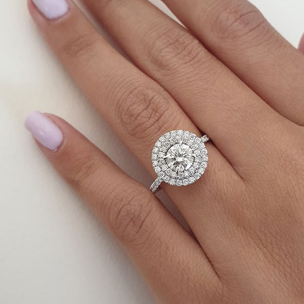 1.0ct Round Double Halo Moissanite Diamond Pave Engagement Ring For Women