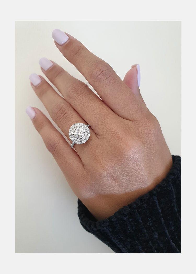 1.0ct Round Double Halo Moissanite Diamond Pave Engagement Ring For Women